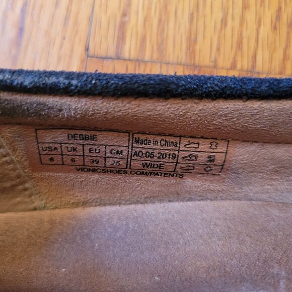 Vionic DEBBIE Leather Suede Loafers 8W Black Comfort Shoes Preppy‎ Twee Academia - Picture 3 of 7